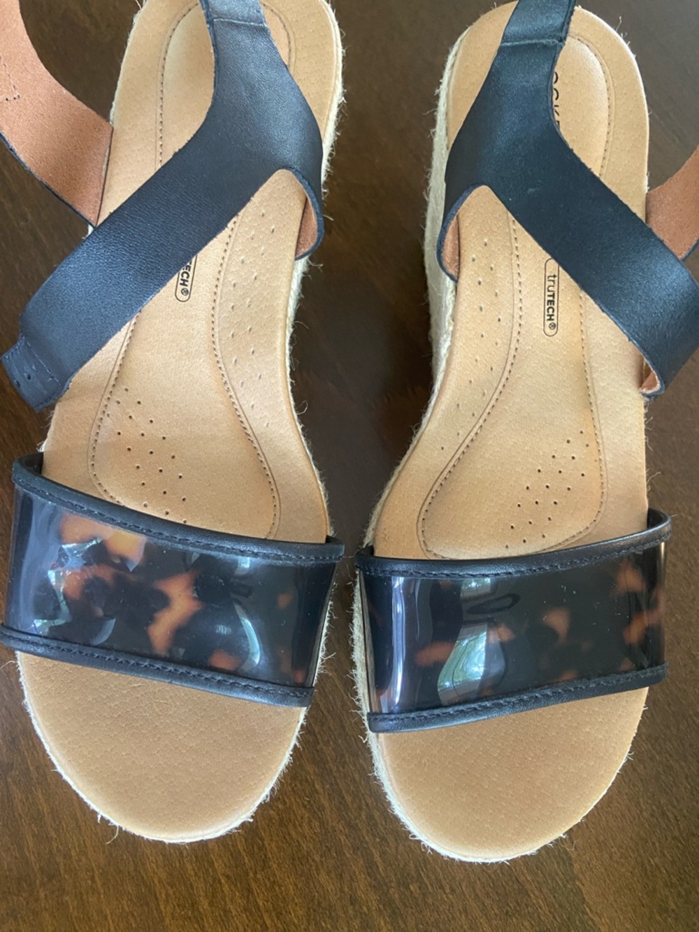 Sale! Rockport Lyla Espadrille Wedges, Black Leather/Tortoise Straps, size 7 - Picture 12 of 14